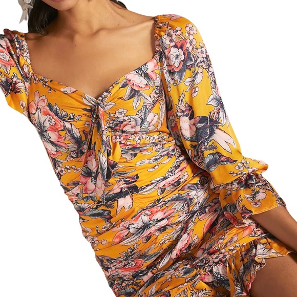 Anthropologie Ranna Gill Ruched Floral Mini Dress - Picture 2 of 16